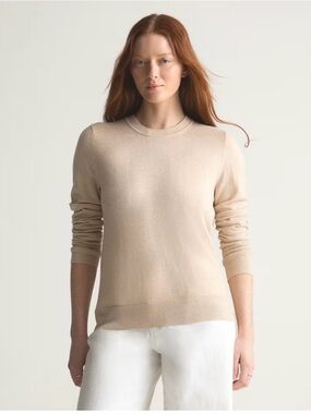 Quince Lightweight Cotton Cashmere Crew Sweater Heather Oatmeal Medium